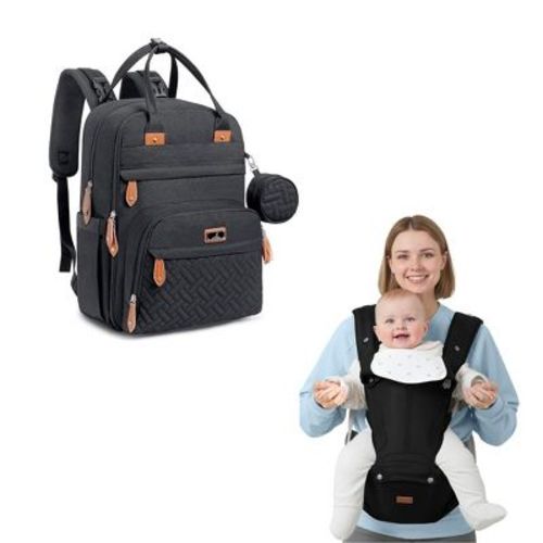 Black Original Diaper Bag and Black Carrier Bundle Pañaleras Para Bebe