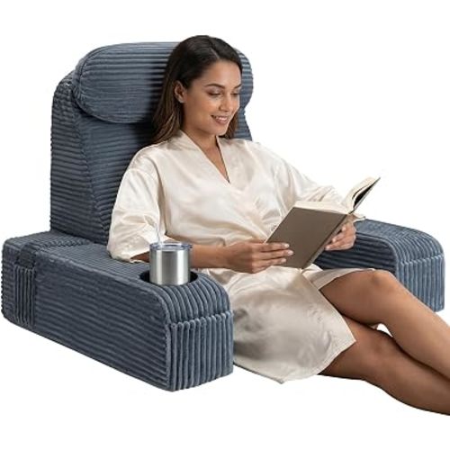 Reading Pillow/Backrest Pillow with Arms, Cup Holder & Phone Pocket