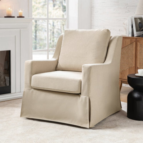 Beachcrest Home™ Wimberly 30"W Farmhouse Slipcover Swivel Rocking Chair with Pillow Back & Reviews | Wayfair
