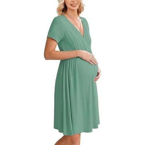 Ekouaer Women 3 in 1 Labor and Delivery Gown Split Front Flap Maternity Hospital Dress Nursing Nightgown for Breastfeeding Green L