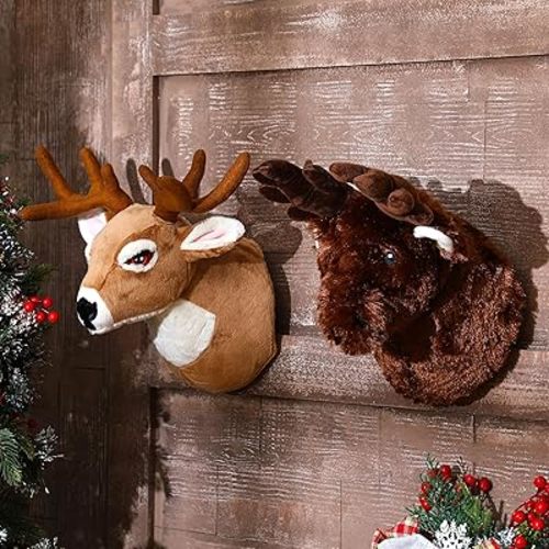 Leitee 2 Pcs The Moose Deer Stuffed Animal Wall Mount Plush Stuffed Animal Head Decor Woodland Nursery Decor Christmas Home Wall Decoration