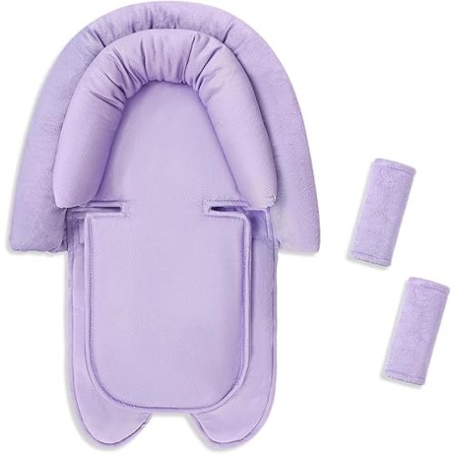 SWESEN Infant Car Seat Insert & Strap Covers, Car Seat Head Support for Baby Girls, 2 in 1 Breathable Air Mesh Car Seat Insert for Newborns, Double-Sided Reversible, for Infants Aged 0-12 (Purple)