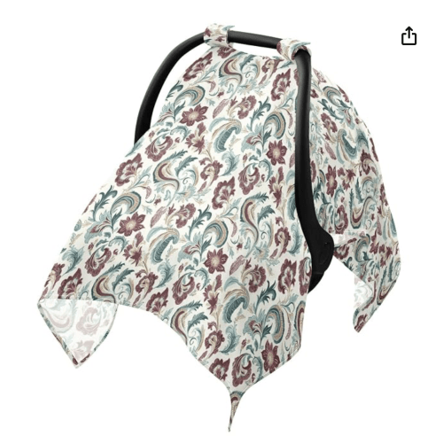 Baby Car Seat Cover Boho Paisley Floral Pattern