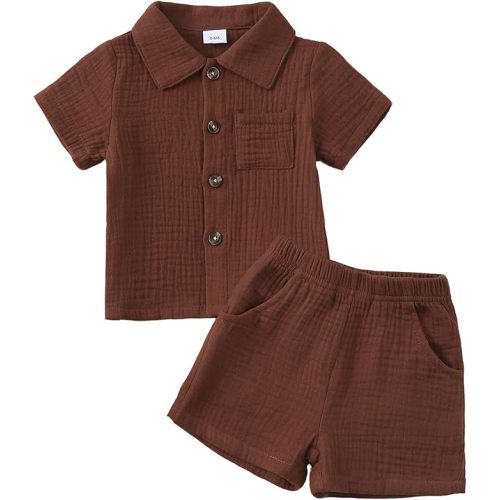 Jecson Baby Boy Clothes Baby Boy Outfits Baby Boy Summer Clothes Cotton 2 Piece Set with Button Down Shirt and Shorts 0-3T
