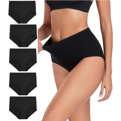 wirarpa Women's Cotton Underwear High Waist Stretch Briefs Soft Underpants Ladies Full Coverage Panties 5 Pack