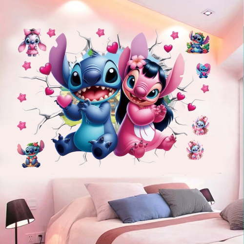 Stitch Wall Stickers Cartoon Wall Decals DIY Peel and Stick Vinyl Wall Decor for Kid Girls Boys Bedroom Living Room House Fun (16×24 inch)