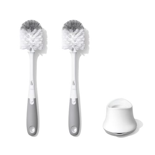 OXO Tot Baby Bottle Brush with Nipple Cleaner and Stand, Gray 2-Pack