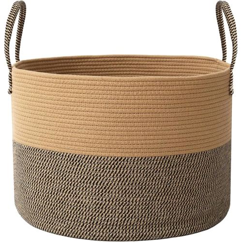 Amazon.com: JMvicyroam 65L Extra Large Machine Washable Cotton Rope Blanket Basket | Collapsible laundry hamper, Reinforced handles, For blankets, pillows, toys and clothes, Living room and bedroom, Jute&Black : Home & Kitchen