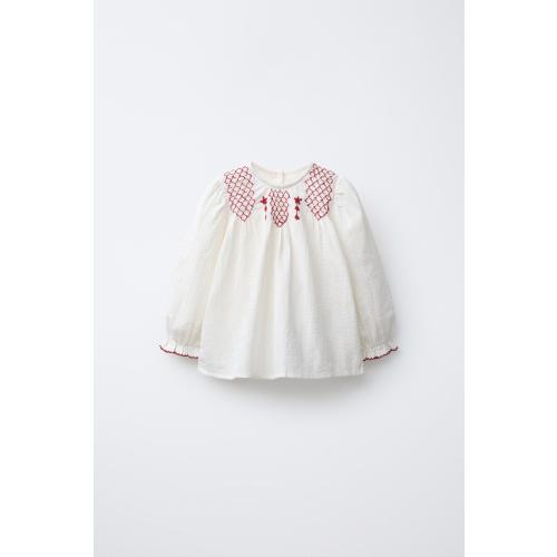 EMBROIDERED SHIRT - Ecru / Red | ZARA United States