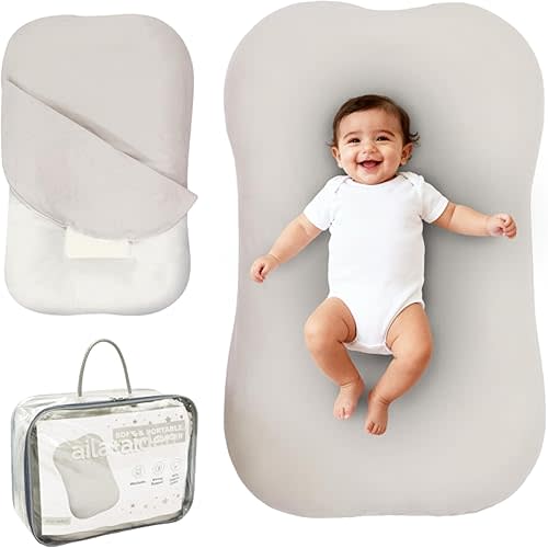 Aila + Aiden Baby Lounger | Organic Cotton Infant Lounger | Adjustable & Portable Floor Lounger | Supervised Use | Soft, Breathable, Washable Cover - Snuggle Collection - (Gray)