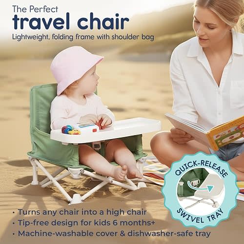 HiccaPop OmniBoost Travel High Chair - Forrest Sage Green