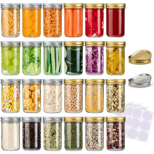 SPANLA Mason Jars 8 oz, 24 Pack Canning Jars 8 oz Half Pint Glass jars with Regular Lids and Bands, Small Mason Jars with Lids Ideal for Jelly Jam Honey Wedding Favors Shower Favors Food