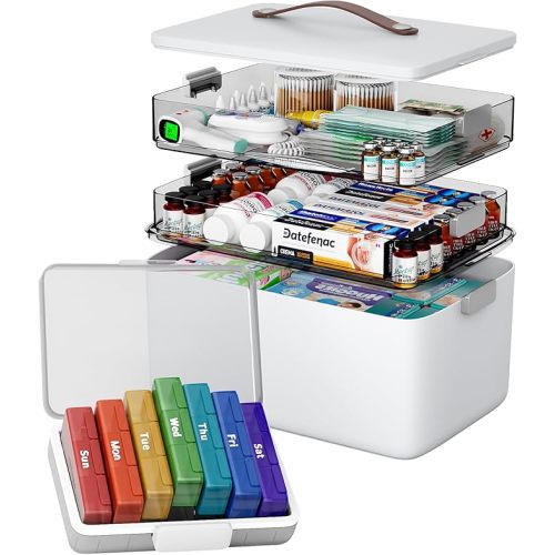 CTIME 3-Tier Medicine Organizer - Portable Medicine Cabinet with Leather Handle, Empty First Aid Kit for Home
