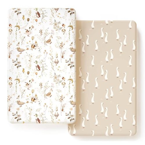 GRSSDER Ultra Soft Jersey Knit Crib Sheets 2 Pack, Stretchy Crib Mattress Sheet with Deep Pocket, Universal Fit Most Crib Pads Safe and Snug, Breathable Fitted Sheets for Baby, Duck