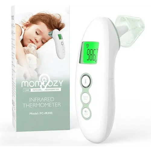 Momcozy Non-Contact Forehead and Ear Thermometer, Digital Infrared Thermometer for Adults and Children, with Child Mode, Fever Alarm Function, Mute and Memory Functions, Fast and Accurate Measurement