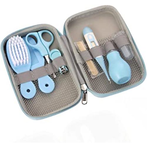 ZELINYE Baby Grooming Kit, 8 in 1 Baby Hair Brush/Nail Clipper/Nose Cleaner/Finger Toothbrush/Nail Scissors/Manicure Kit for Baby Care Keep Healthy and Clean(Blue)