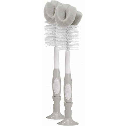 Dr. Brown's Reusable Sponge Baby Bottle Cleaning Brush with Suction Cup Stand, Scrubber and Nipple Cleaner, BPA-Free, Gray, 2-Pack