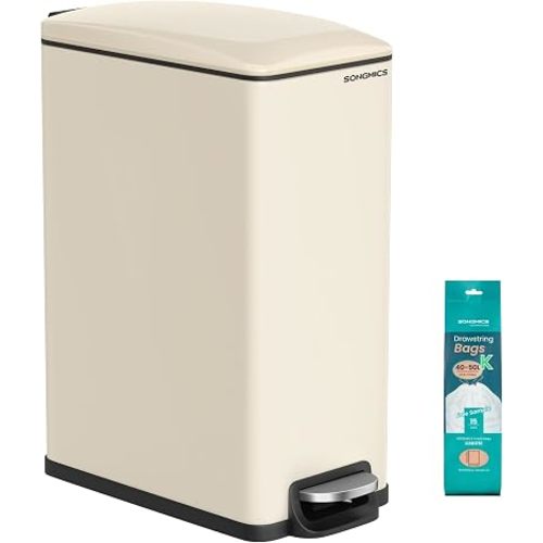 SONGMICS Kitchen Trash Can with Lid, 13-Gallon (50 L) Slim, Stainless Steel