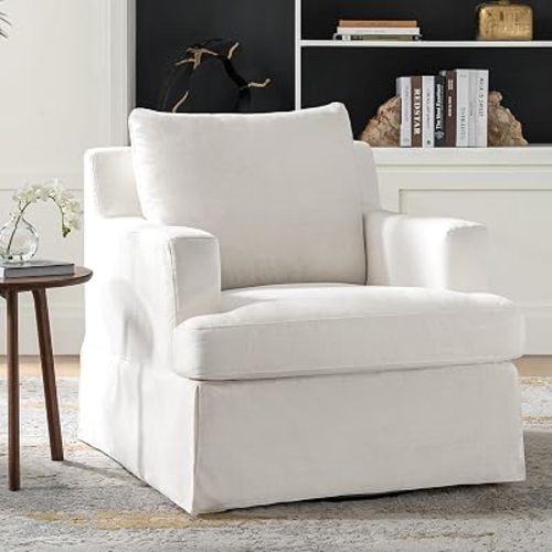 HULALA HOME Farmhouse Swivel Rocker Chair with Washable Slipcover, White