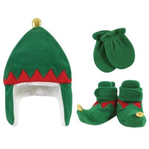 Hudson Baby Trapper Hat, Mitten and Bootie Set, Green Elf, 0-6 Months