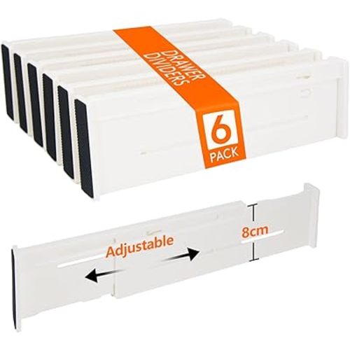 6 Pack Adjustable Drawer Organizer Dividers for Wardrobe, Baby Clothes, Cosmetics & Toiletries – Expandable Storage Solution for Drawers