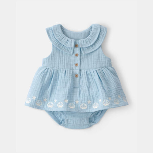 Baby Girl Embroidered Sleeveless Bodysuit Dress - Blue | Carter’s Oshkosh Canada