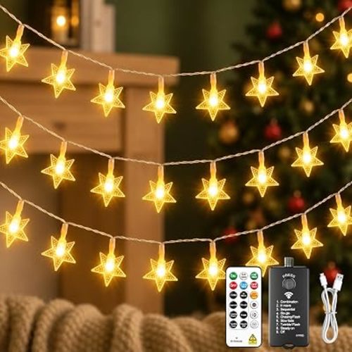 HXWEIYE 100 LED Star String Lights with Remote, 33ft Battery Fairy Lights