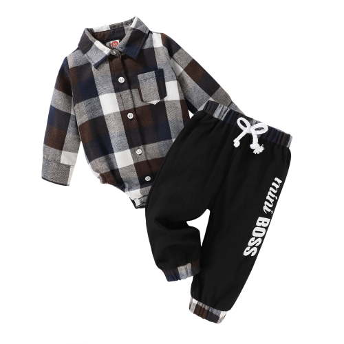 Younger Tree Infant Toddler Baby Boy Clothes Set Newborn Long Sleeve Flannel Plaid Bodysuit Pants Fall Winter Outfits for 12-18 Months