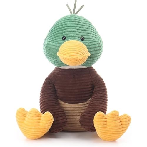 Apricot Lamb Corduroy Mallard Duck Plush Stuffed Animals for Kids, Soft Plush Toys for Baby Girl and Boy, Fluffy Corduroy Mallard Green 9.9 Inches