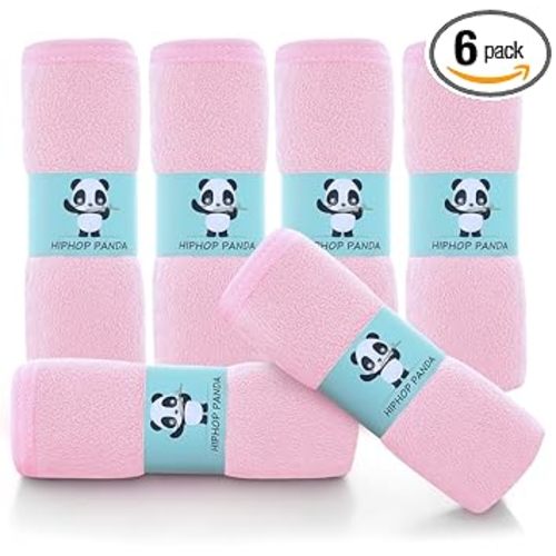 HIPHOP PANDA Baby Washcloths, Rayon Made from Bamboo - 2 Layer Ultra Soft Absorbent Newborn Bath Face Towel - Reusable Baby Wipes for Delicate Skin - Pink, 6 Pack