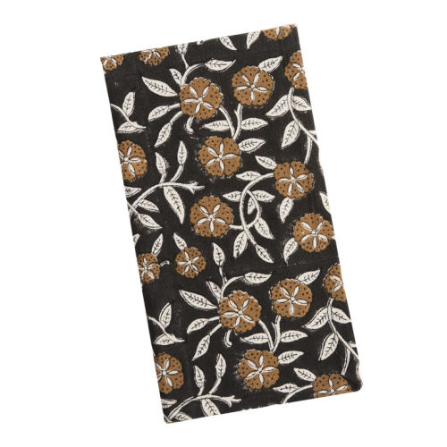 Dark Brown Floral Block Print Napkin