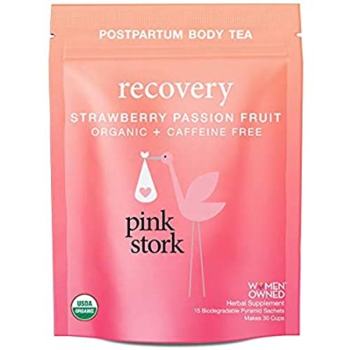 Pink Stork Recovery: Strawberry Passion Fruit Postpartum Tea, USDA Organic, Support Healthy Labor Recovery + Restores Nutrients, Biodegradable Sachets, 30 Cups