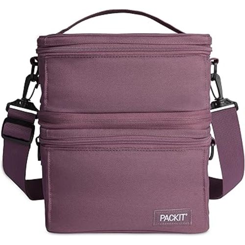 PackIt MOD 3-IN-1 Lunch Box, Plum, Triple Function System, Insulated and Freezable with EcoFreeze Technology, Removable Crossbody Strap, Top Handle, Designed for Fresh Office or Work Lunches