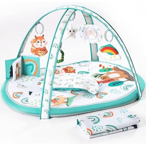 Baby Play Gym, ibabejoy Stage-Based Play Gym with 2 Machine Washable Mat Covers for Newborn to Toddler, 7 in 1 Activity Mat for Infant Sensory & Motor Skills Development, Thicker Non-Slip