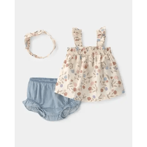 Baby Girl 2-Piece Floral Top & Short Set - Ivory/Blue | Carter's