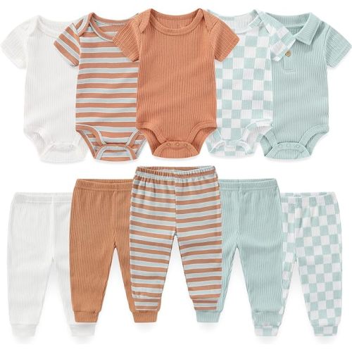 Baby Boy Girl 10 Piece Combined Type Clothing Set Cotton Baby Bodysuits and Pants Set Home Outdoor Infant Clothes