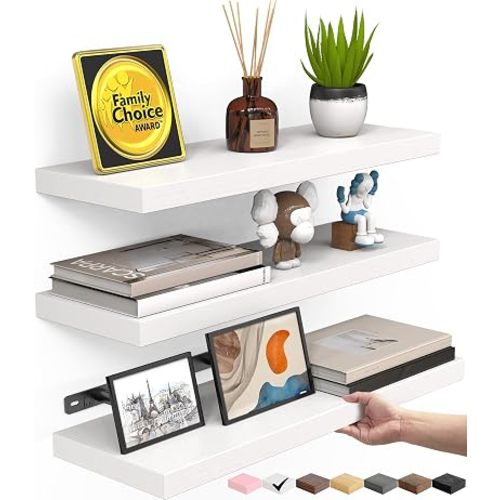 BAYKA White Floating Shelves 15.7in, Set of 3, Wall Mounted for Wall Decor