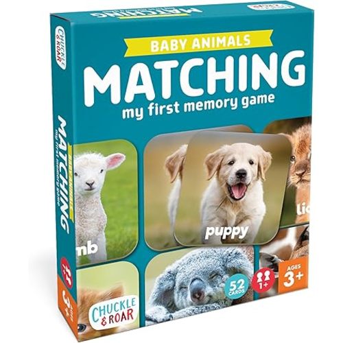 Chuckle & Roar Baby Animals Matching Memory Game for Kids Ages 3+ – Preschool Concentration Board Game for Toddlers, Cute Animal Learning Game