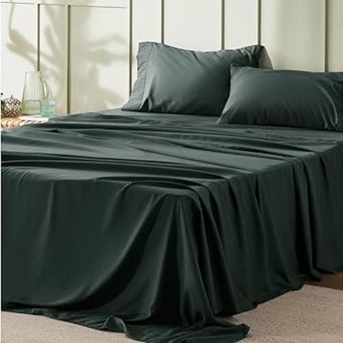 Bedsure California King Sheet Sets - Soft Sheets for California King Size Bed, 4 Pieces Hotel Luxury Forest Green Sheets Cal King, Easy Care Polyester Microfiber Cooling Bed Sheet Set