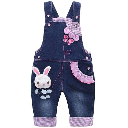 KIDSCOOL SPACE Baby Girl Jean Overalls,Toddler Denim Cute 3D Bunny Outfit