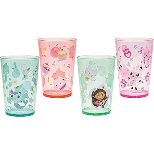 Zak Designs DreamWorks Gabby's Dollhouse Nesting Tumbler Set for At Home, 14.5oz Non-BPA Plastic Cups, 4-Pack (Gabby, Pandy Paws, Cakey Cat, Mercat, Kitty Fairy, Baby Box)