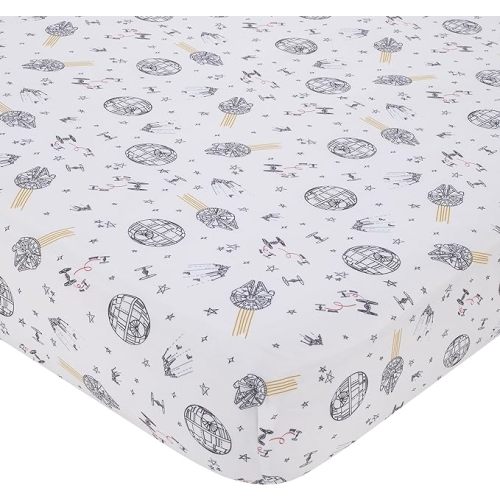 NoJo Star Wars May The Force Be with You White and Gold Millennium Falcon and Death Star Nursery Fitted Crib Sheet