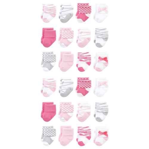 Luvable Friends Cotton Rich Baby Terry Socks 24-Pack, Ballet