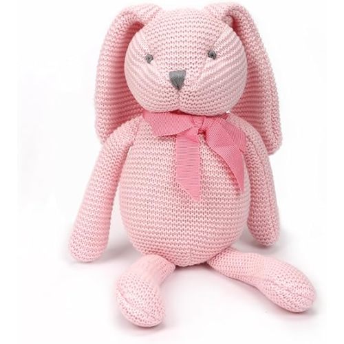 FLUFFYFUN 100% Organic Cotton Pink Bunny Rabbit Plush, 7.1" Baby Stuffed Animal for Newborn