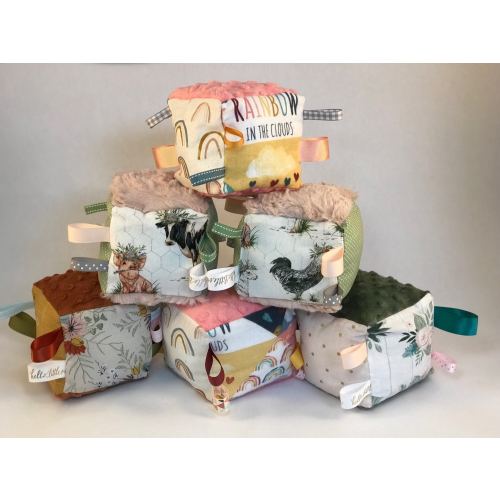 Handmade Crinkle Cube: Sensory Baby Toy with Ribbon Tags