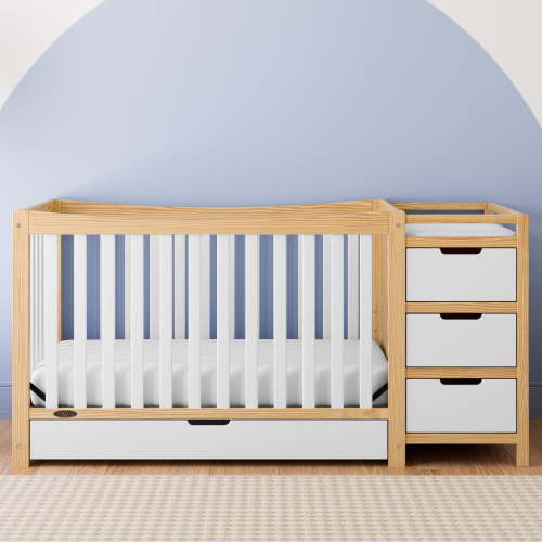 Graco Remi 4-in-1 Convertible Baby Crib and Changer, Natural with White
