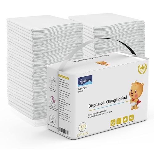 Disposable Changing Pad Liners (100 Pack) Super Soft, Disposable Changing Pads, Ultra Absorbent & Waterproof - Covers Any Surface for Mess Free Baby Diaper Changes (White)