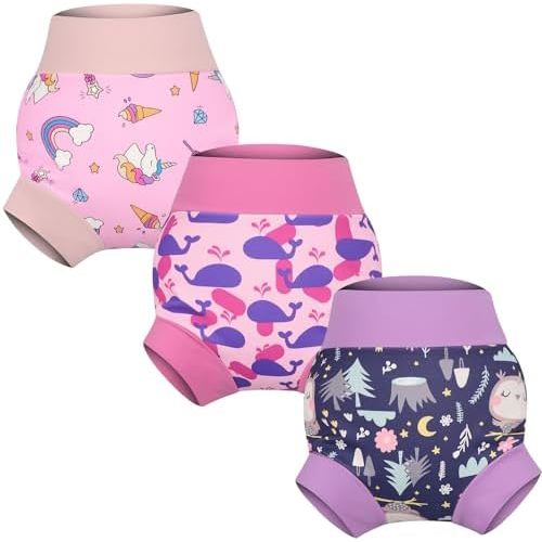 MooMoo Baby Swim Diapers 3 Pcs Waterproof Reusable Swimming Diapers for Baby Swim Lesson 2T-5T, Blue