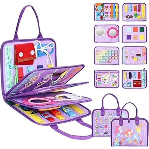 Busy Board Montessori Toys for Toddlers 1-3, Birthday Gifts for 1 2 3 4 Year Old Girl, Autism Sensory Travel Toy, Educational Activity Busy Book, Preschool Learning Fine Motor Skills Toys,Purple