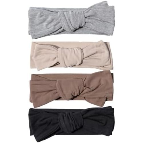 Organic Cotton 4-Piece Bows Set - Buttery-Soft, Baby and Toddler Gift Set for Girls, Newborn to 6T, Jet, Heather, Cocoa, Sand